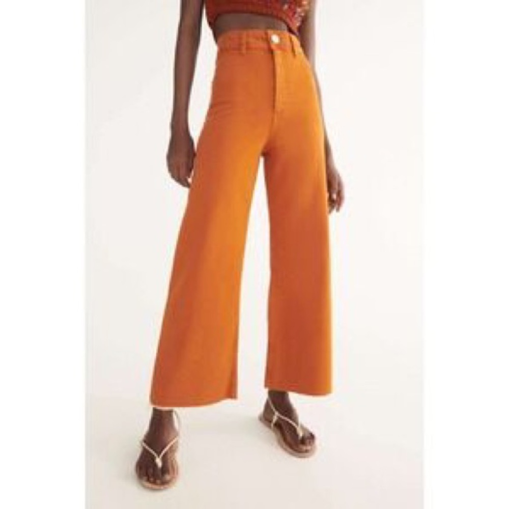 Zara Marine Straight High Waist Wide Leg Jeans in Orange Modern Flattering